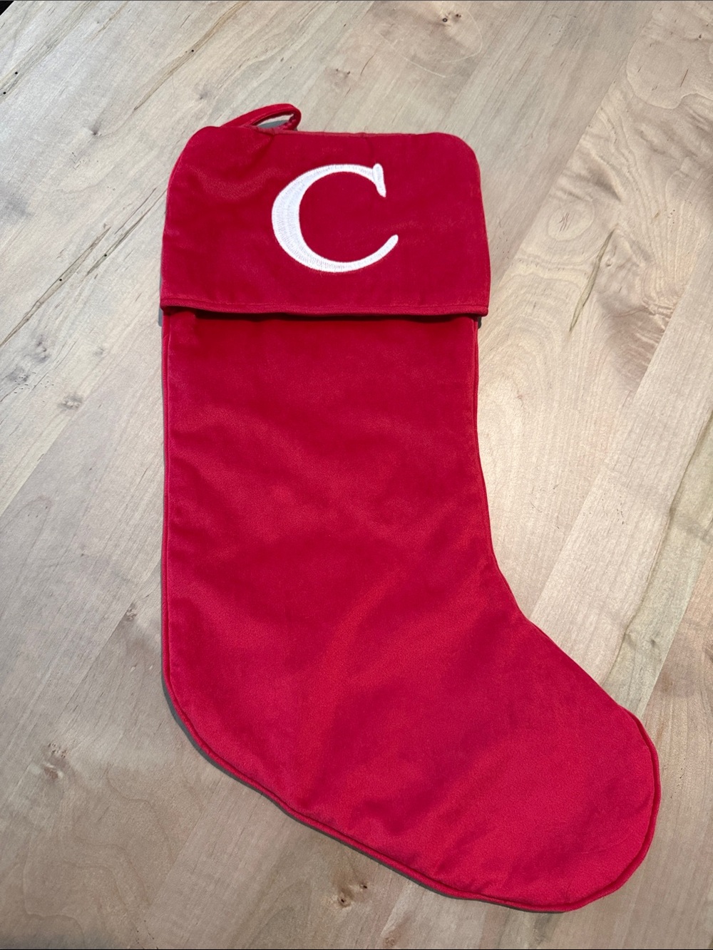 Personalized Red Holiday Stocking with White 'C' Monogram